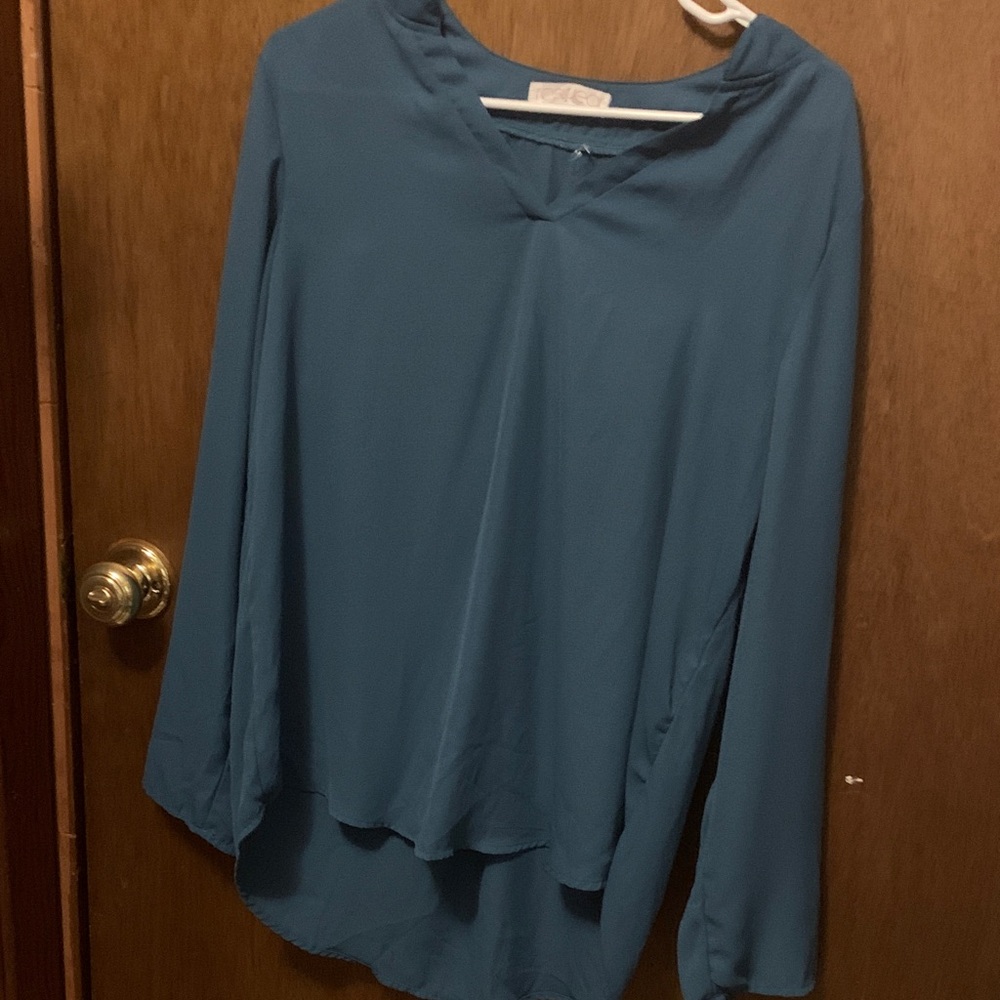 Roswear  Teal V-Neck Women's Blouse Size Large